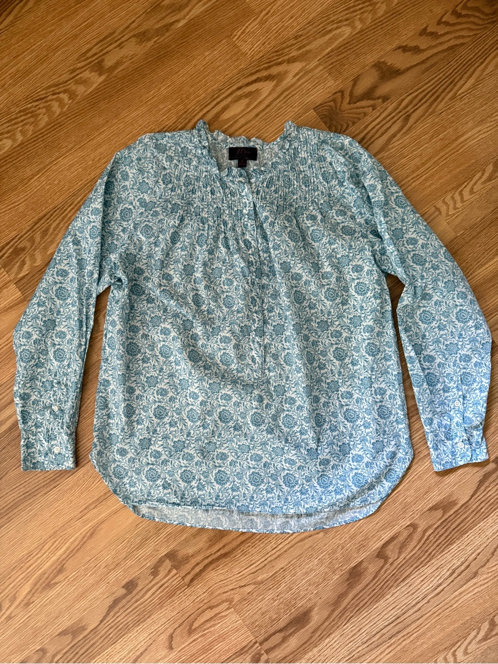 J Crew + Liberty Fabric pin tucked yoke light blue Floral Blouse sz small